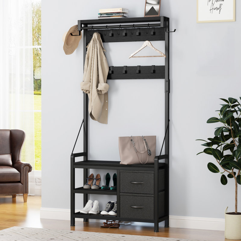 17 Stories Samedin 31.5''Coat Rack, 4in1 Hall Tree with Shoe Bench